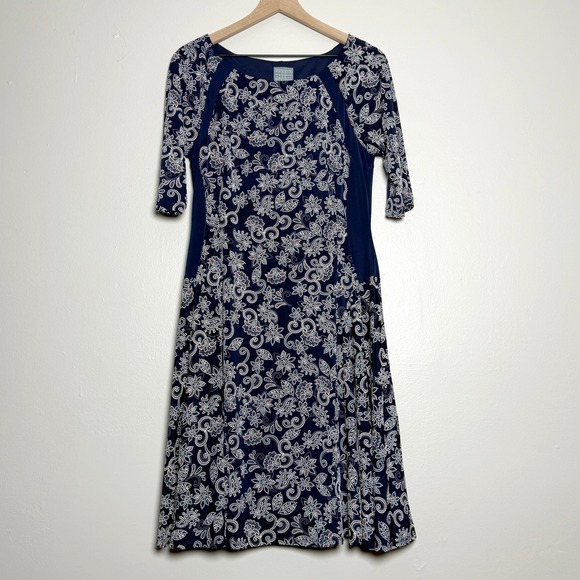 Rabbit Designs Womens A-Line Dress 14 Blue Paisley Lined Fit Flare Event Casual - Picture 1 of 10